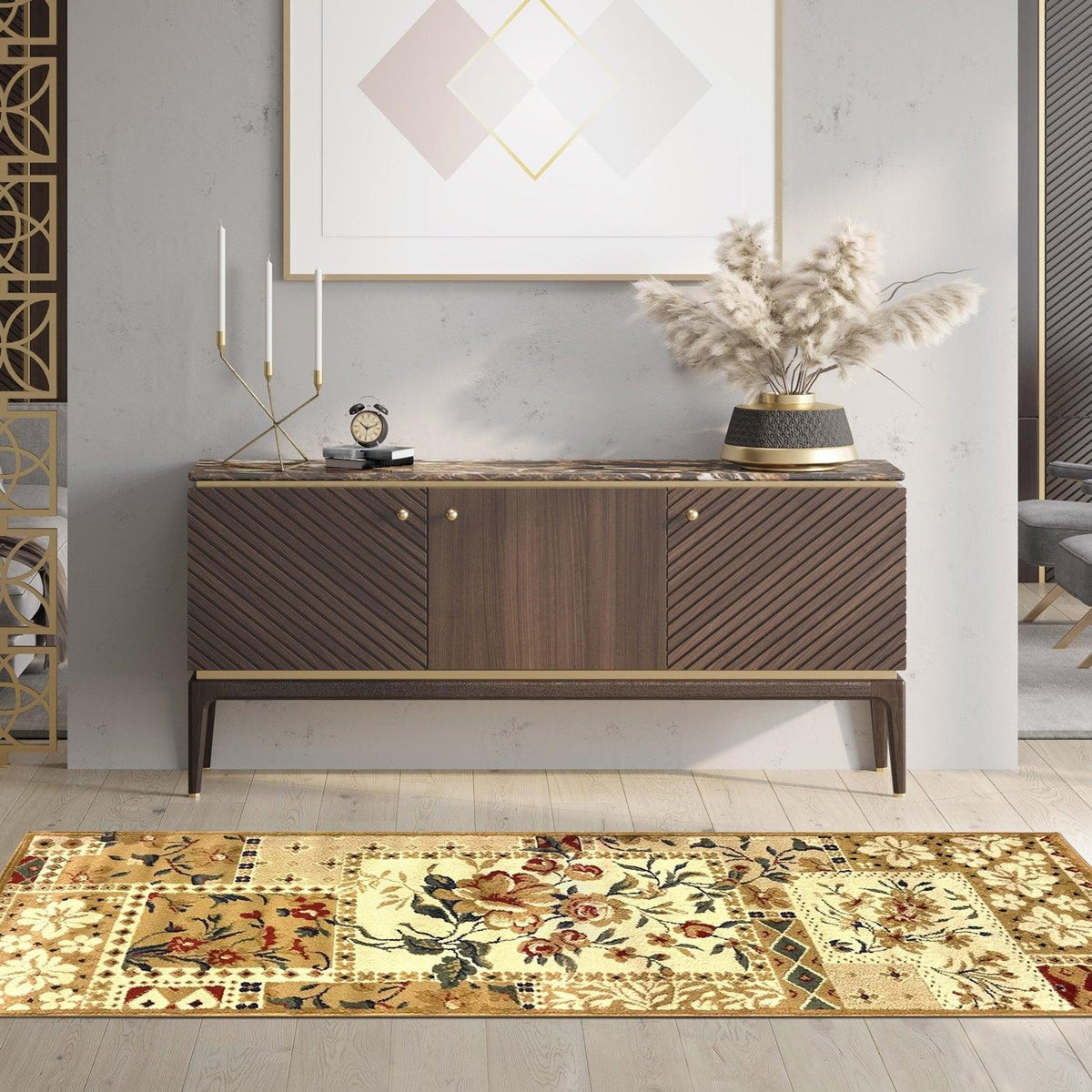 Flower Patchwork Floral Ornamental Rustic Indoor Area Rug