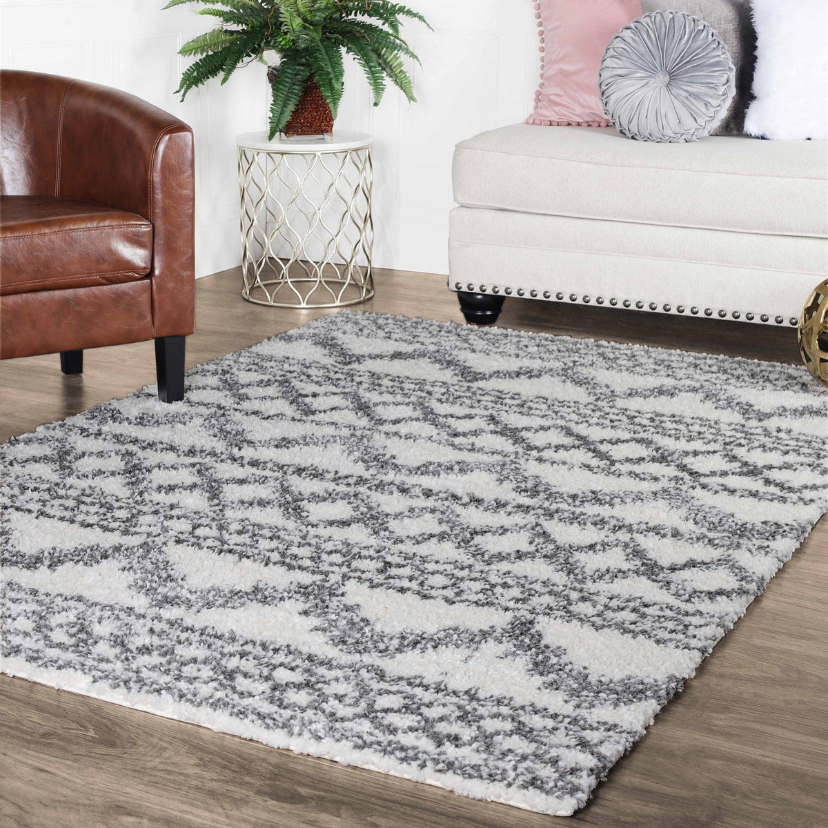 Geometric Bohemian Indoor Plush Shag Area Rug