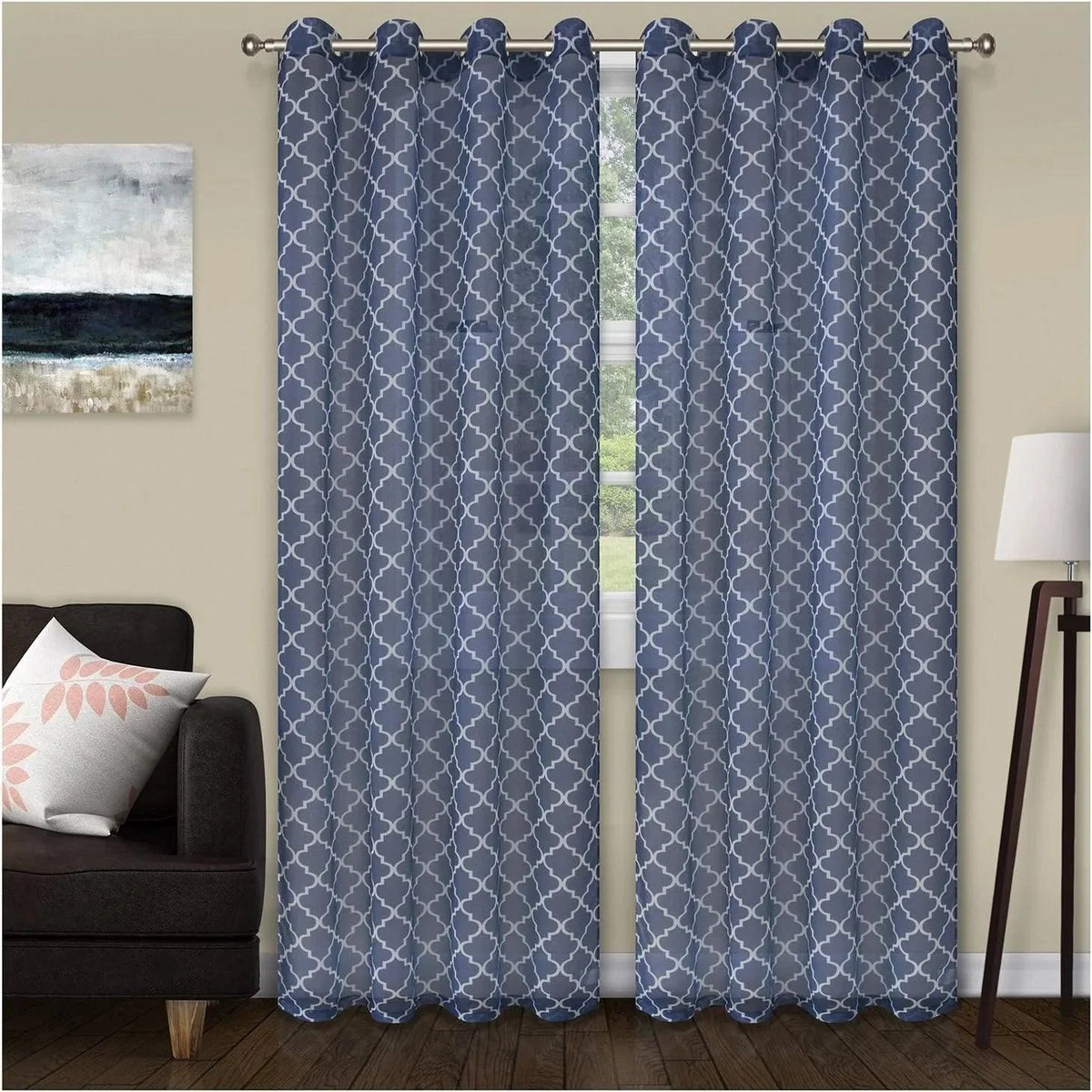 Geometric Trellis Lattice Sheer Grommet Curtain Panel Set