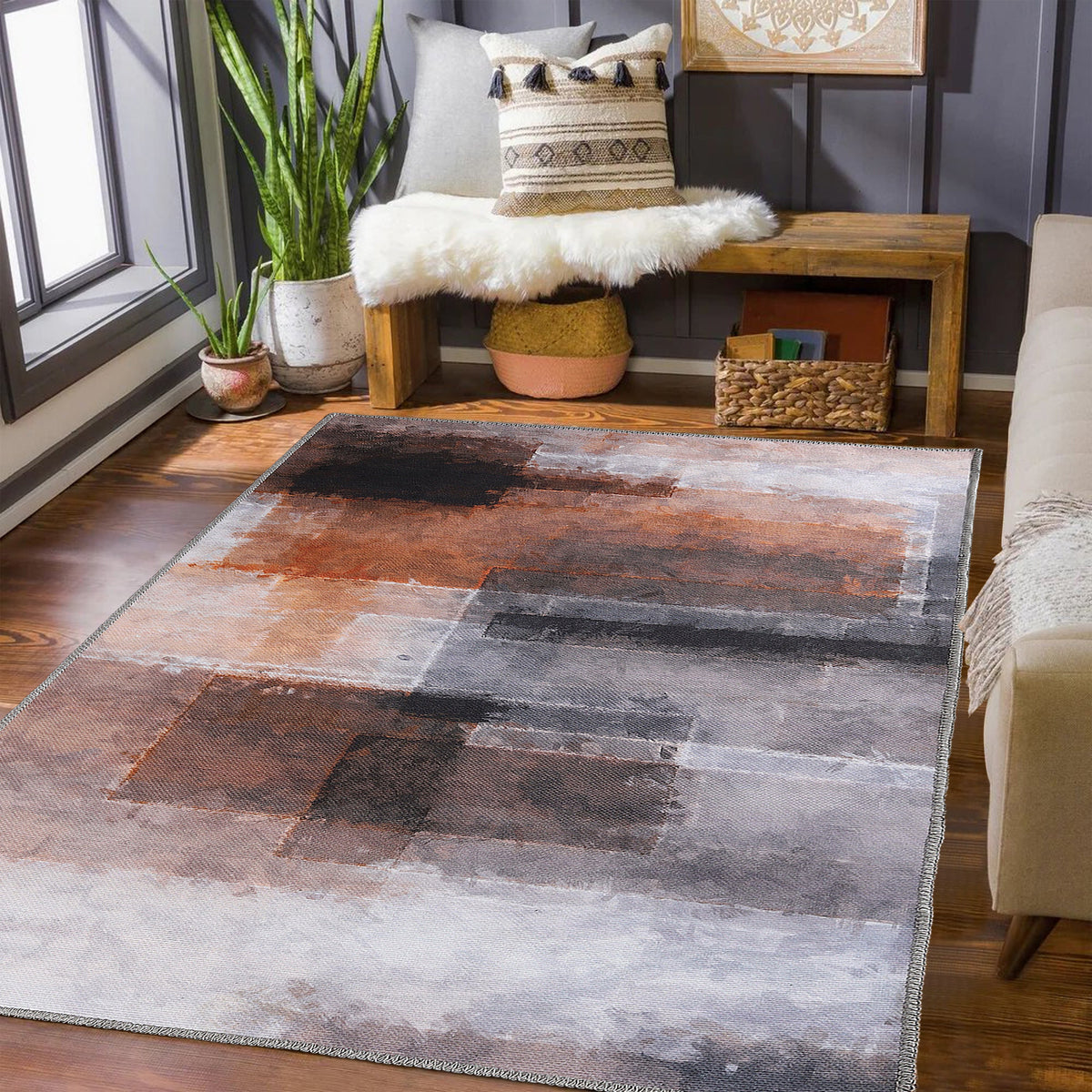 Goa Abstract Patchwork Washable Indoor Area Rug or Runner Rug