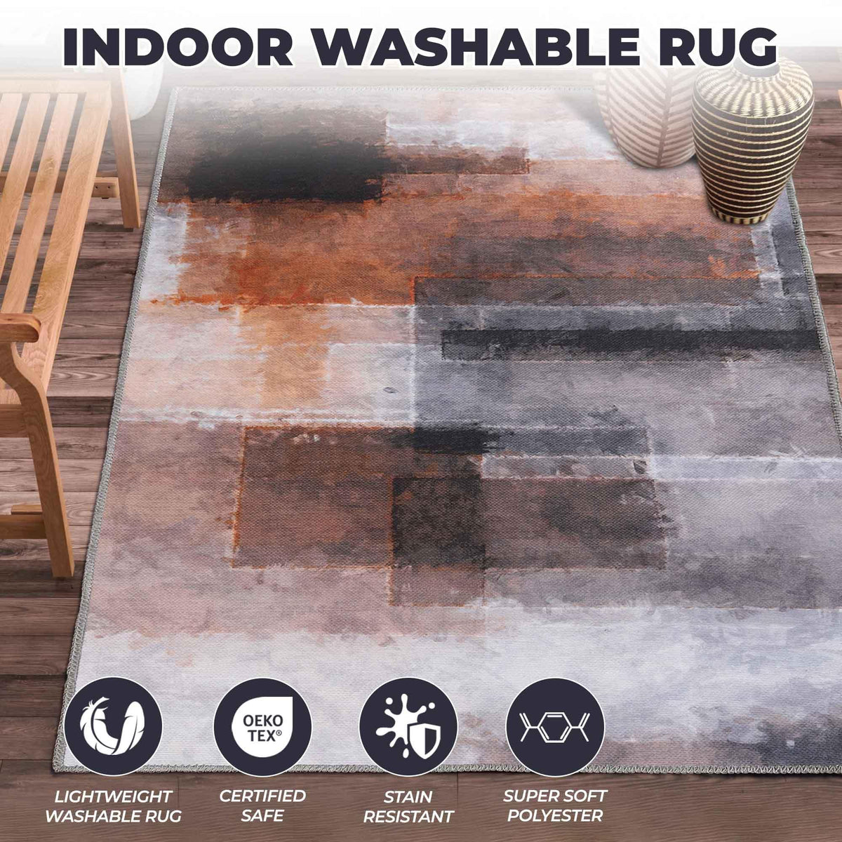 Goa Abstract Patchwork Washable Indoor Area Rug or Runner Rug