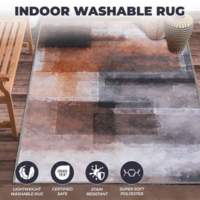 Goa Abstract Patchwork Washable Indoor Area Rug or Runner Rug