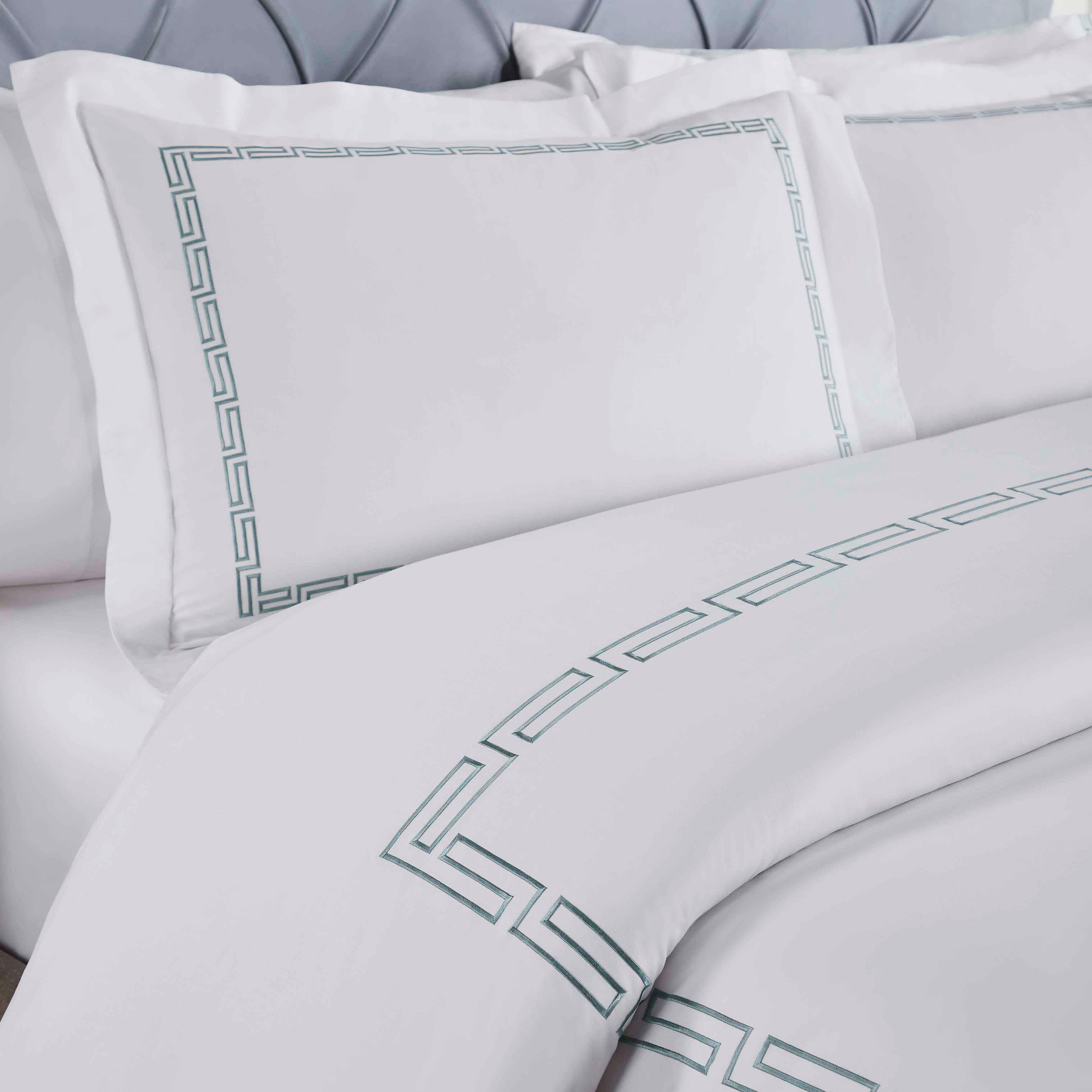 Harrison Cotton Greek Key Embroidered 3 Piece Duvet Cover Set