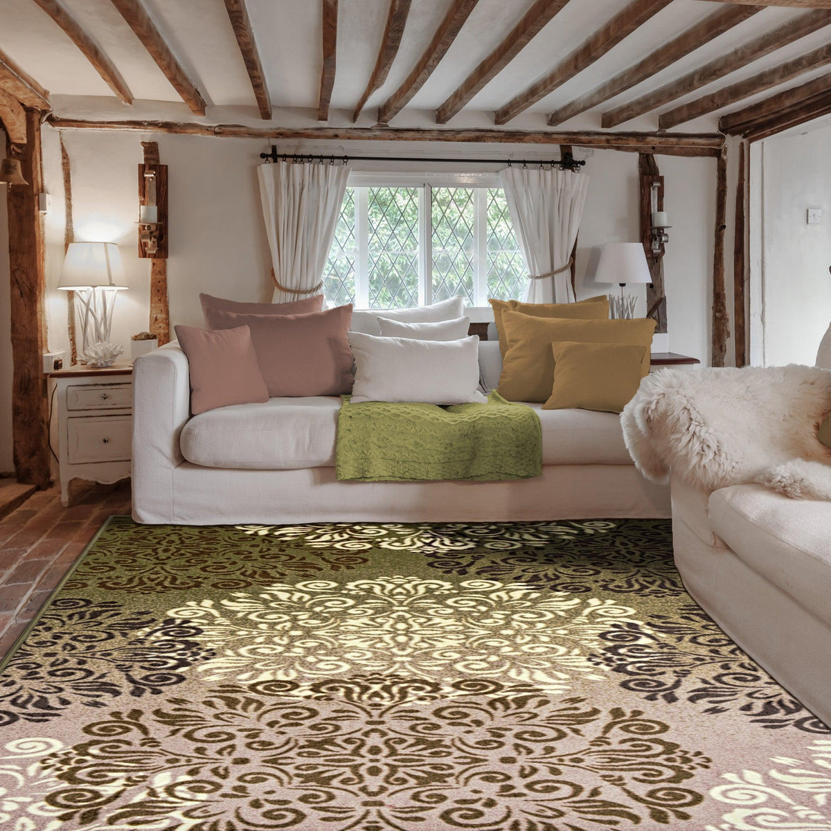 Hedena Traditional Non-Slip Medallion Floral  Indoor Washable Area Rug