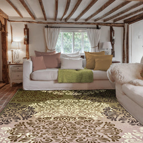 Hedena Traditional Non-Slip Medallion Floral  Indoor Washable Area Rug