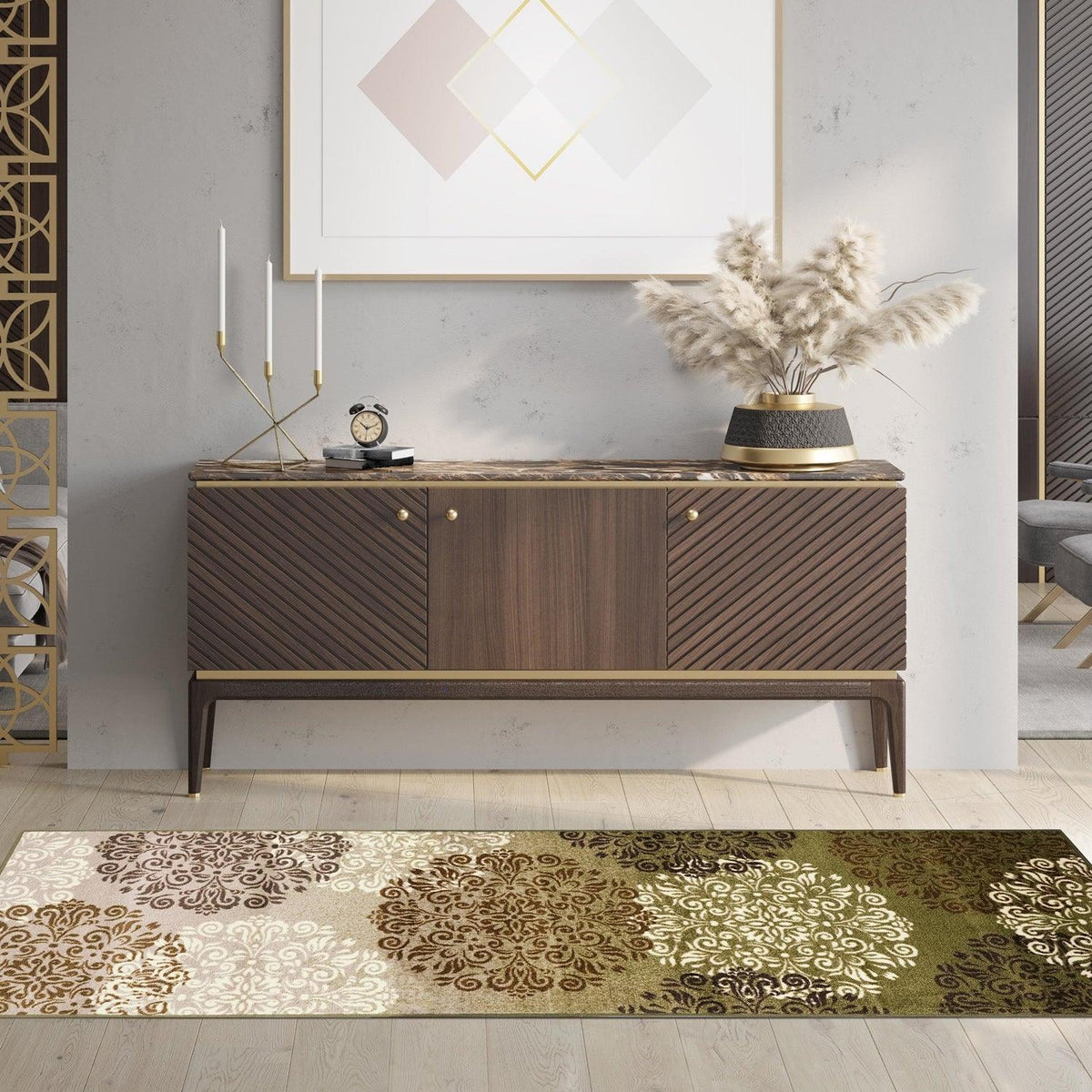 Hedena Traditional Non-Slip Medallion Floral  Indoor Washable Area Rug
