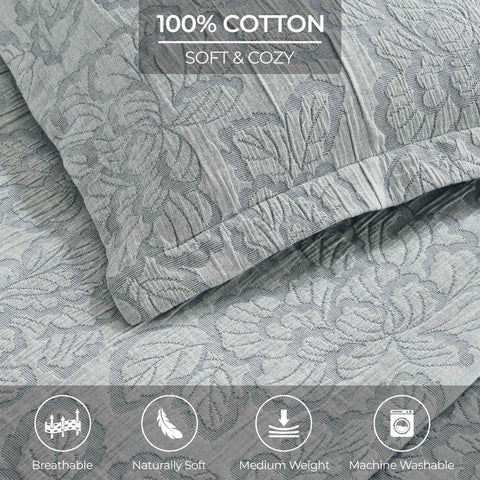 Cotton Bedspread Sets 3-Piece Hibiscus Floral Jacquard Matelassé