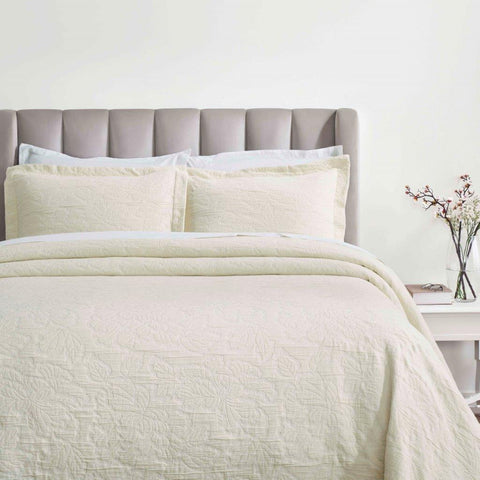 Cotton Bedspread Sets 3-Piece Hibiscus Floral Jacquard Matelassé