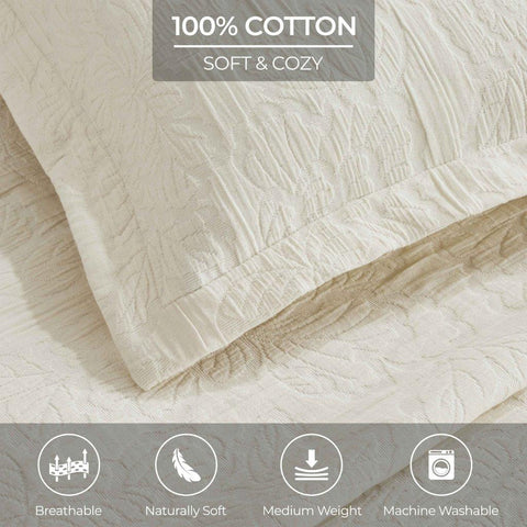 Cotton Bedspread Sets 3-Piece Hibiscus Floral Jacquard Matelassé