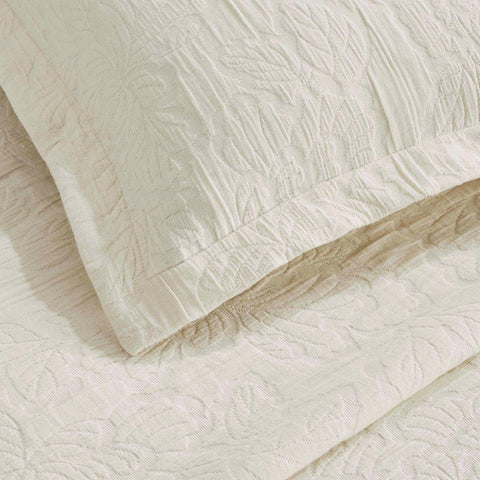 Cotton Bedspread Sets 3-Piece Hibiscus Floral Jacquard Matelassé