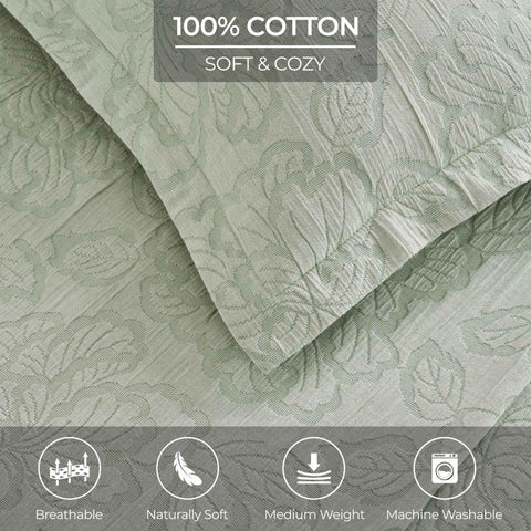 Cotton Bedspread Sets 3-Piece Hibiscus Floral Jacquard Matelassé