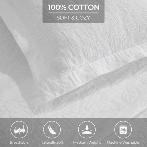 Cotton Bedspread Sets 3-Piece Hibiscus Floral Jacquard Matelassé