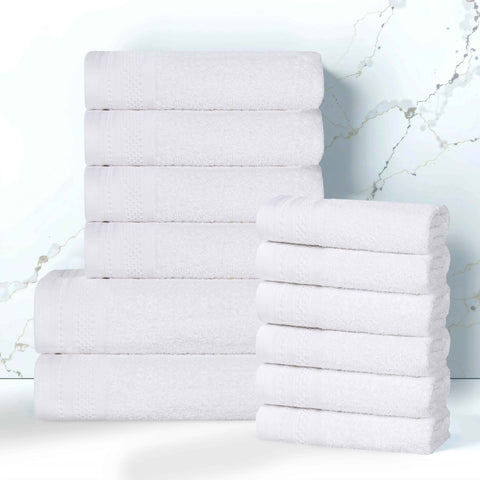 Cotton Waffle Border Towel Set 12-Piece - Honeycomb