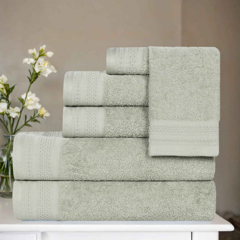 Honeycomb Textured Waffle Border Cotton 6 Piece Towel Set