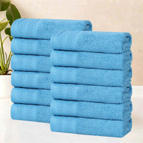 Honeycomb Textured Waffle Border Cotton Face Towels, Set of 12