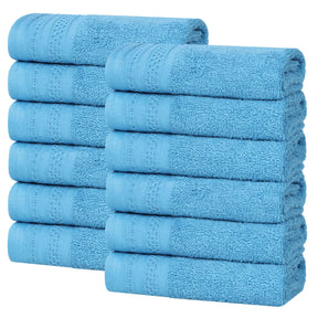 Honeycomb Textured Waffle Border Cotton Face Towels, Set of 12