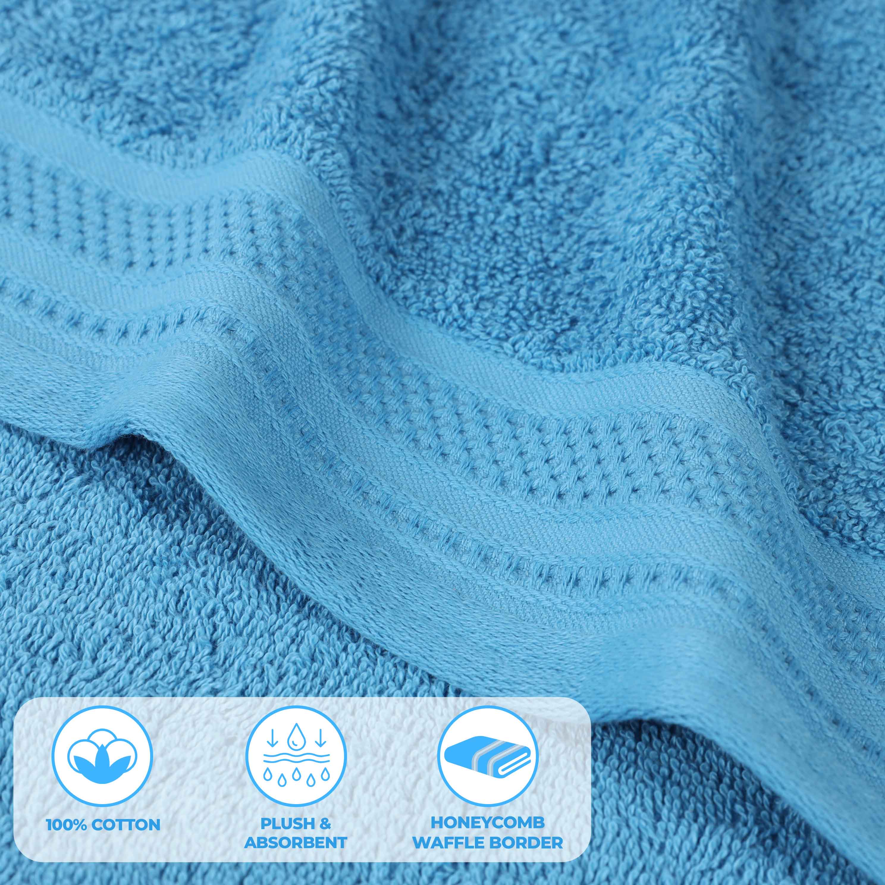 Honeycomb Textured Waffle Border Cotton Face Towels, Set of 12