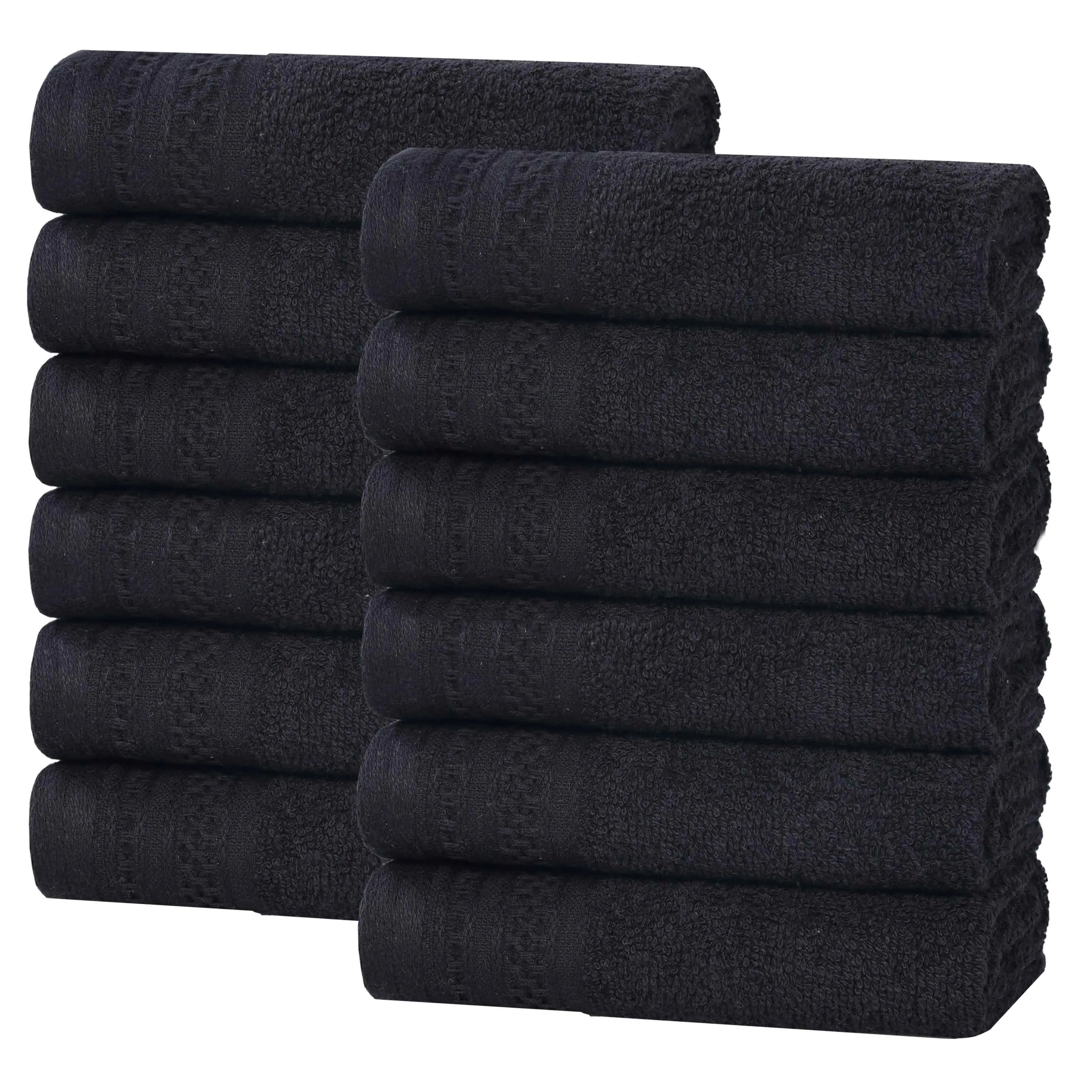 Honeycomb Textured Waffle Border Cotton Face Towels, Set of 12