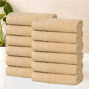 Honeycomb Textured Waffle Border Cotton Face Towels, Set of 12