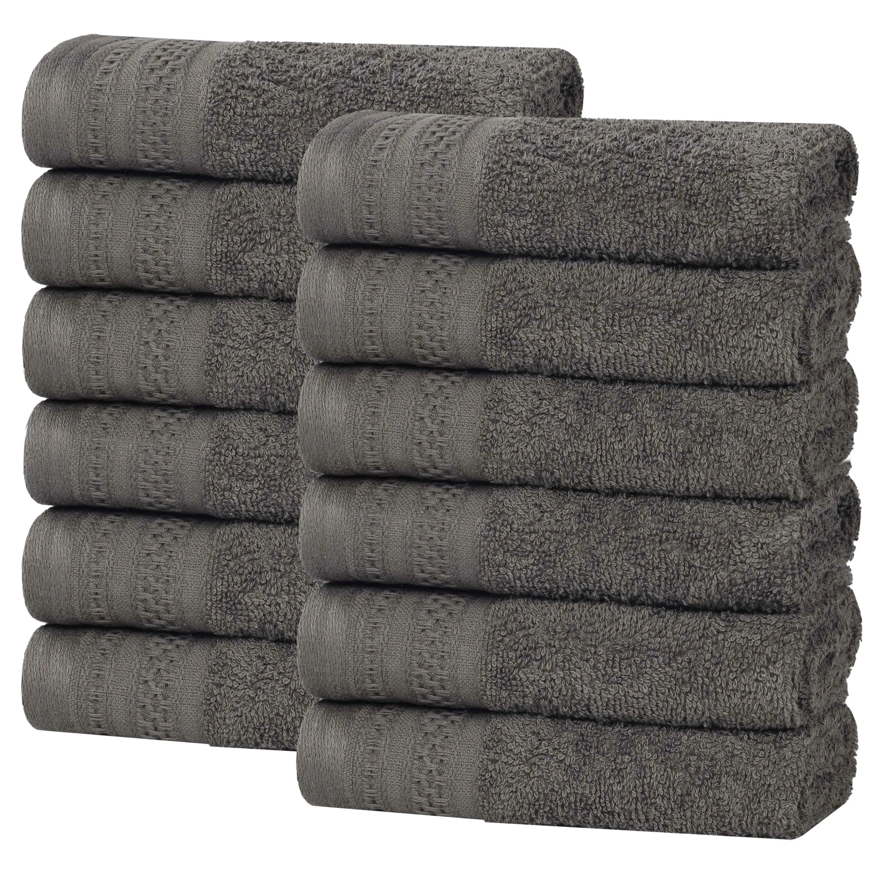 Honeycomb Textured Waffle Border Cotton Face Towels, Set of 12