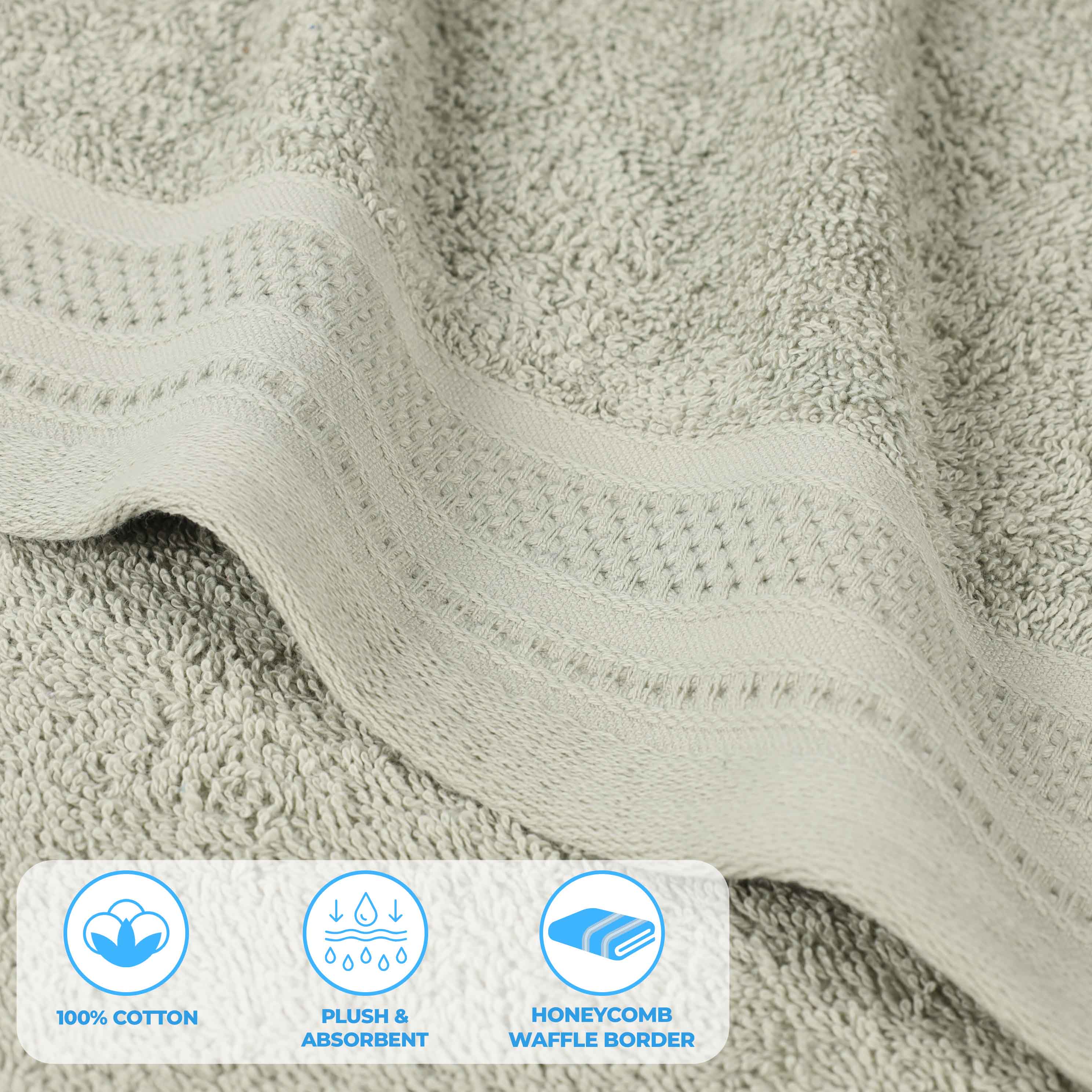 Honeycomb Textured Waffle Border Cotton Face Towels, Set of 12