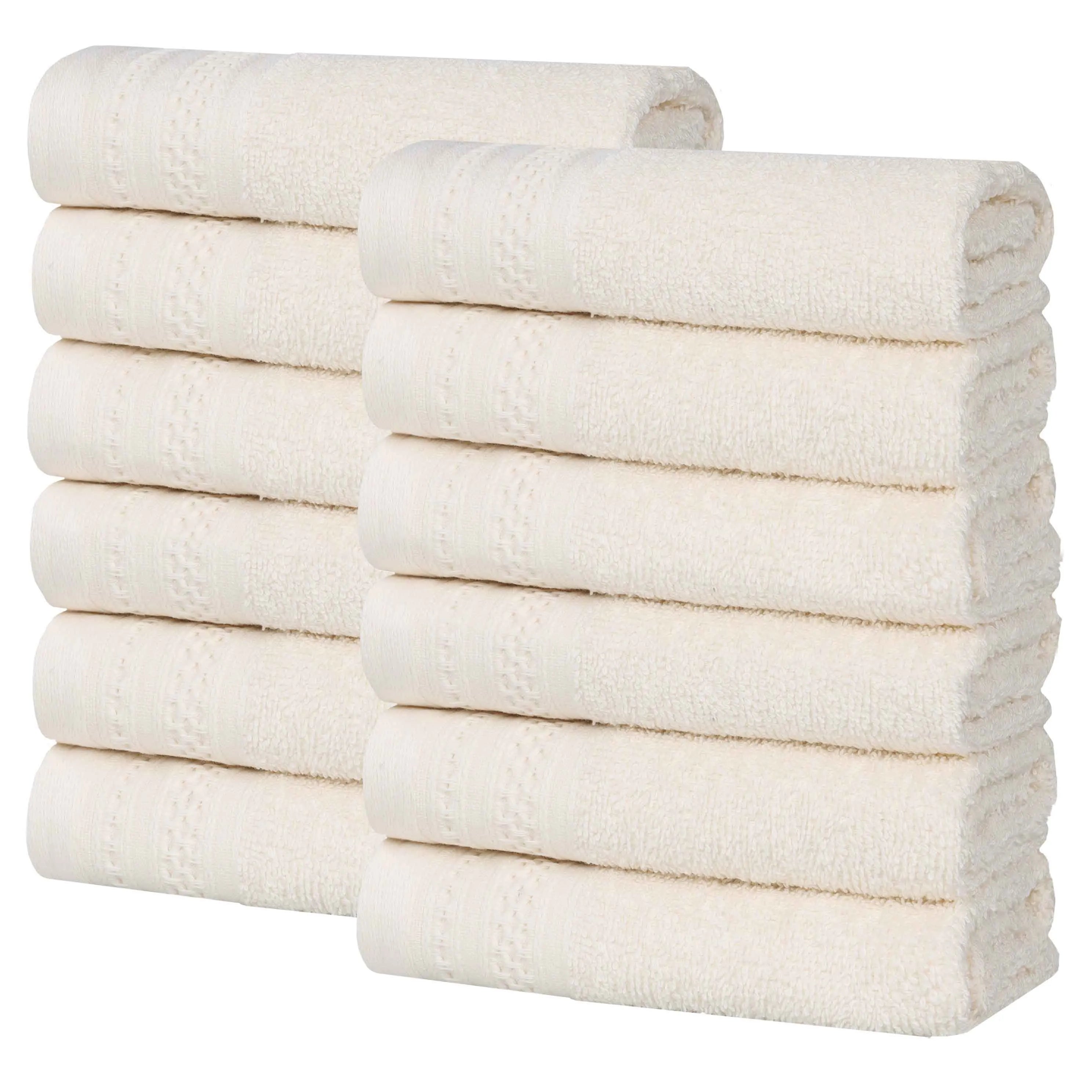 Honeycomb Textured Waffle Border Cotton Face Towels, Set of 12