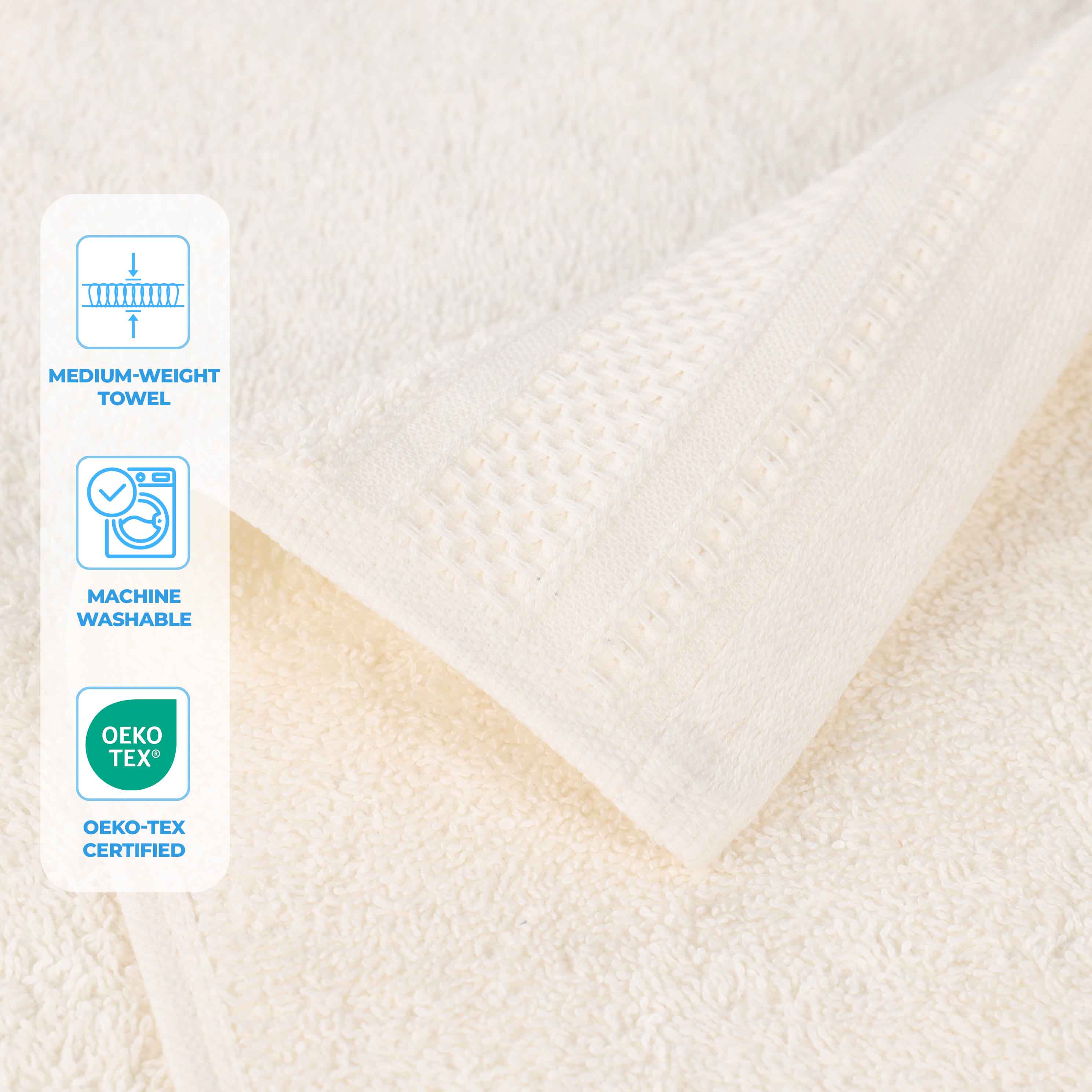 Honeycomb Textured Waffle Border Cotton Face Towels, Set of 12