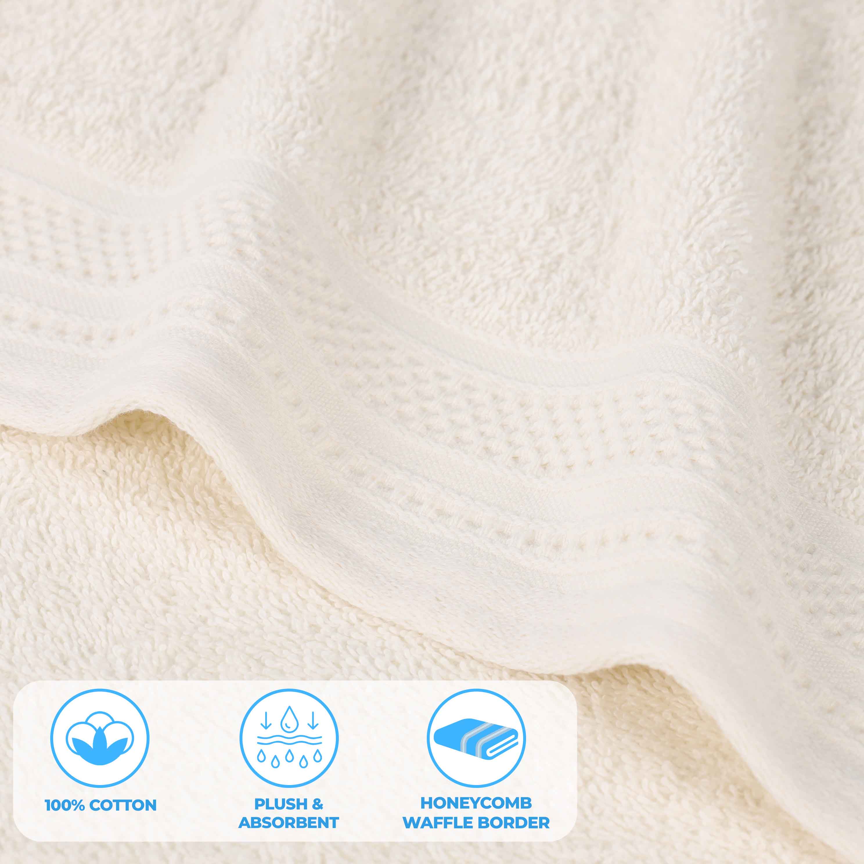 Honeycomb Textured Waffle Border Cotton Face Towels, Set of 12