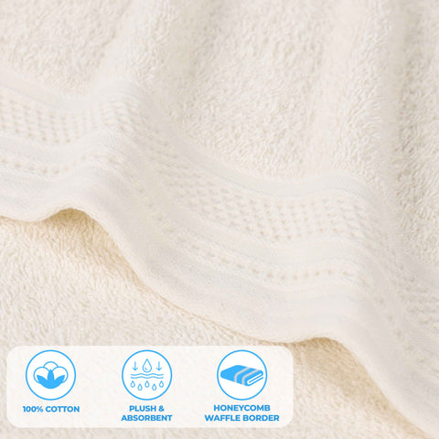 Honeycomb Textured Waffle Border Cotton Face Towels, Set of 12