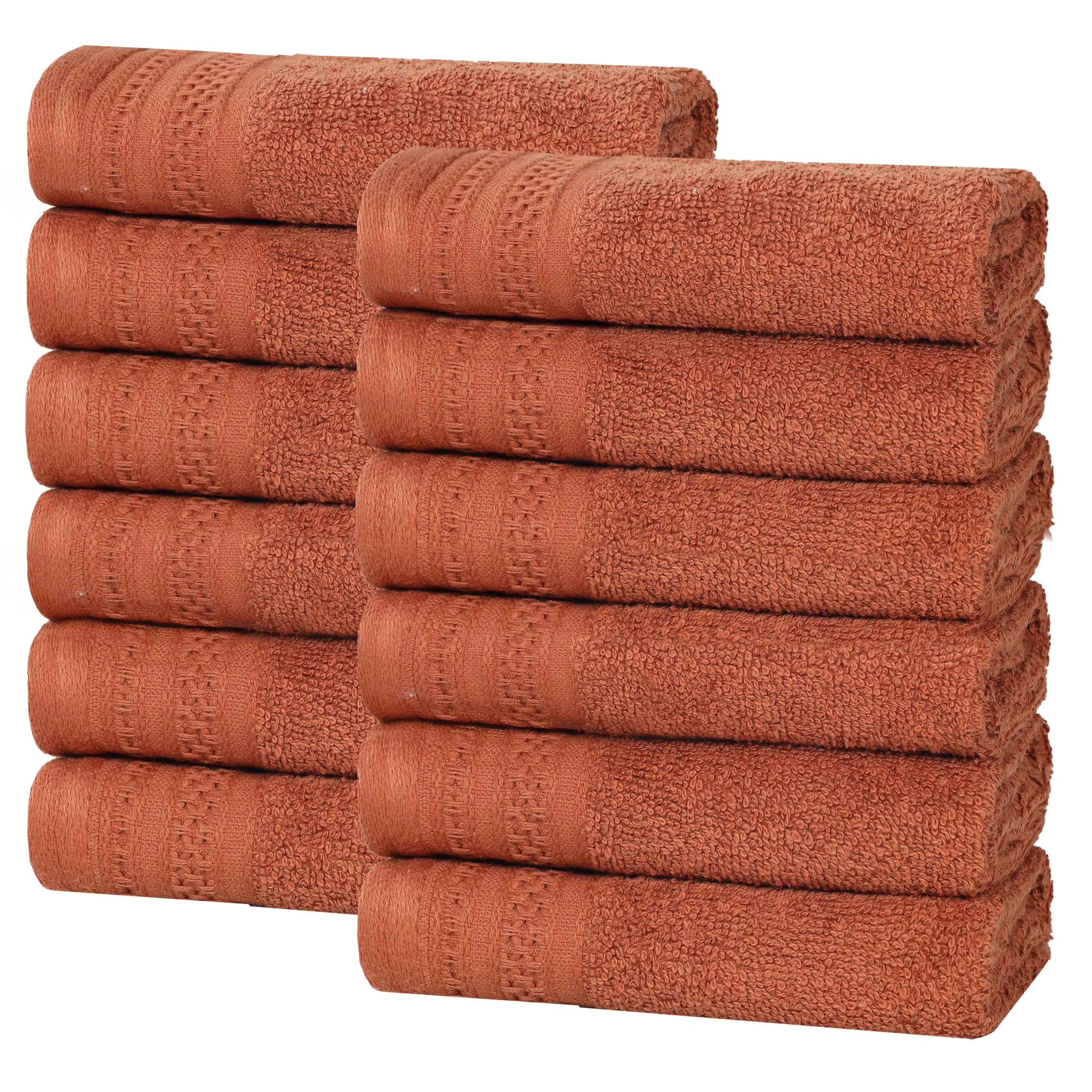 Honeycomb Textured Waffle Border Cotton Face Towels, Set of 12