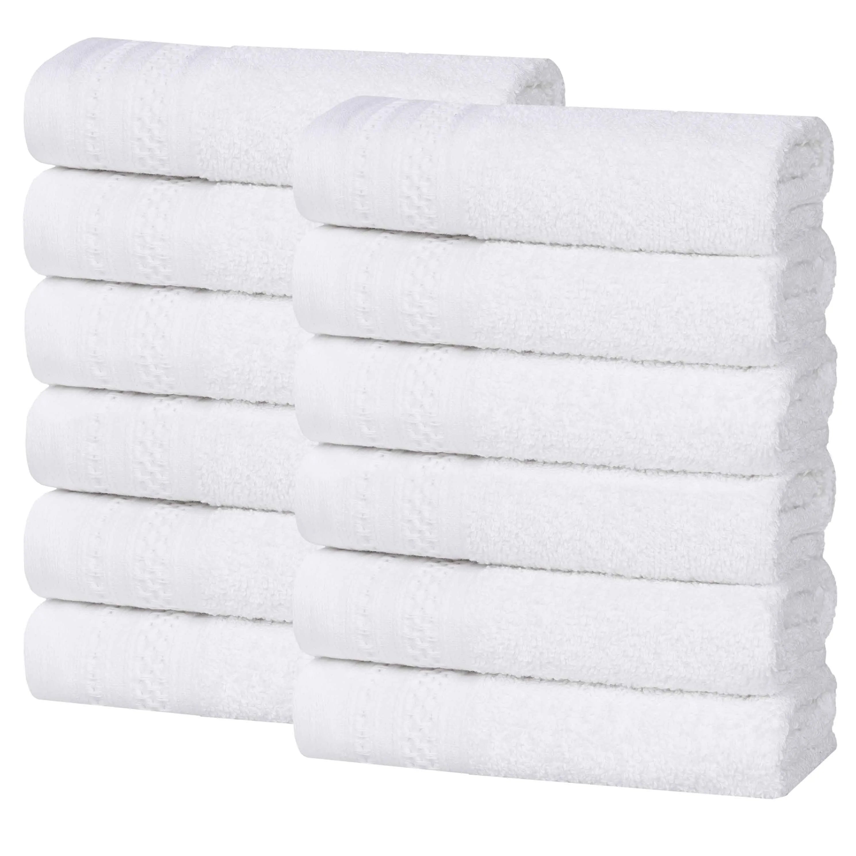 Honeycomb Textured Waffle Border Cotton Face Towels, Set of 12