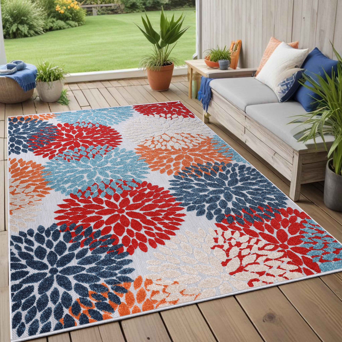 Hydrangea Vintage Area Rug Floral Medallion Indoor Outdoor Rugs
