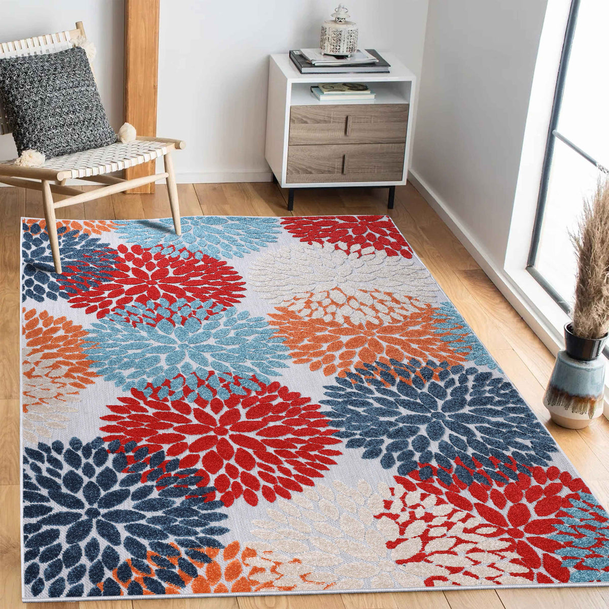 Hydrangea Vintage Area Rug Floral Medallion Indoor Outdoor Rugs