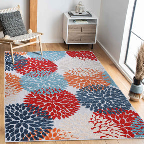 Hydrangea Vintage Area Rug Floral Medallion Indoor Outdoor Rugs