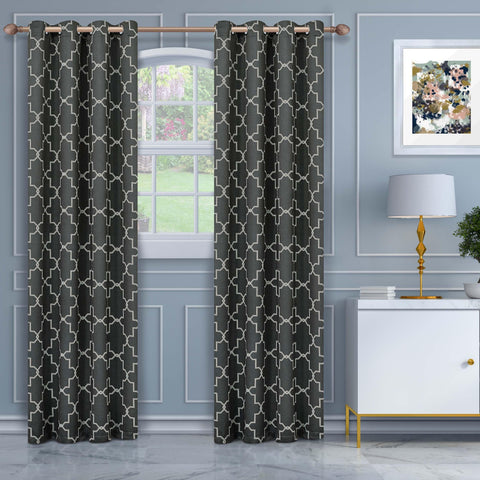 Imperial Trellis Washable Room Darkening Blackout Curtains, Set of 2