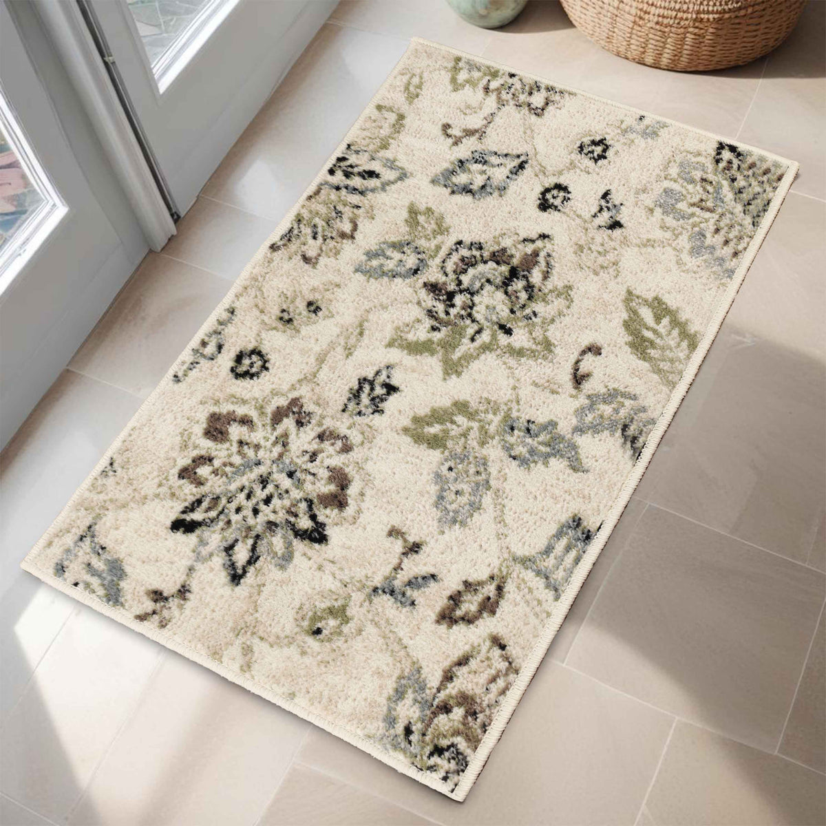 Jacobean Floral Modern Farmhouse Indoor Area Rug or Runner Rug