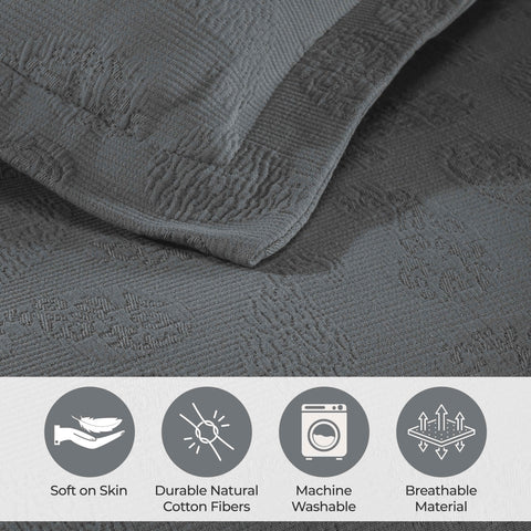 Lightweight Cotton Bedspread Set 3-Piece Paisley Jacquard Matelassé