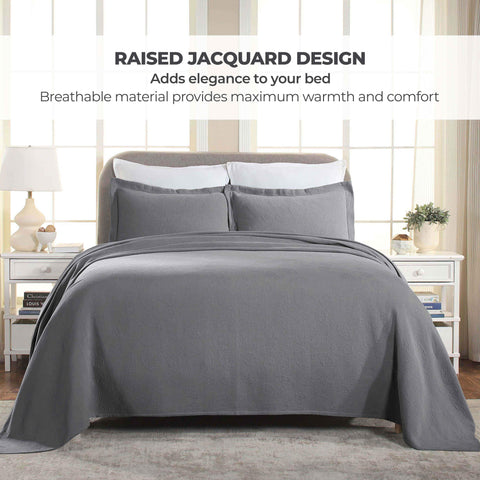 Lightweight Cotton Bedspread Set 3-Piece Paisley Jacquard Matelassé