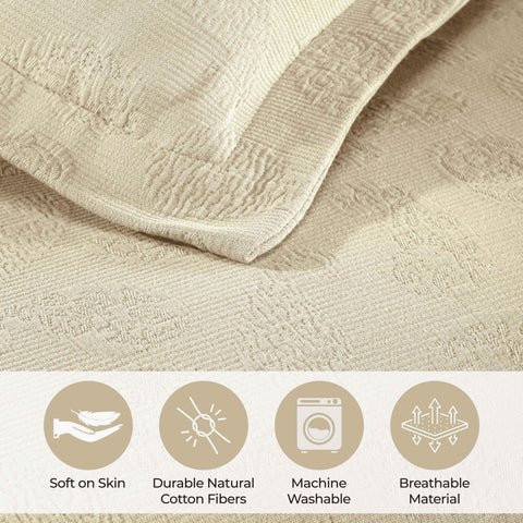 Lightweight Cotton Bedspread Set 3-Piece Paisley Jacquard Matelassé
