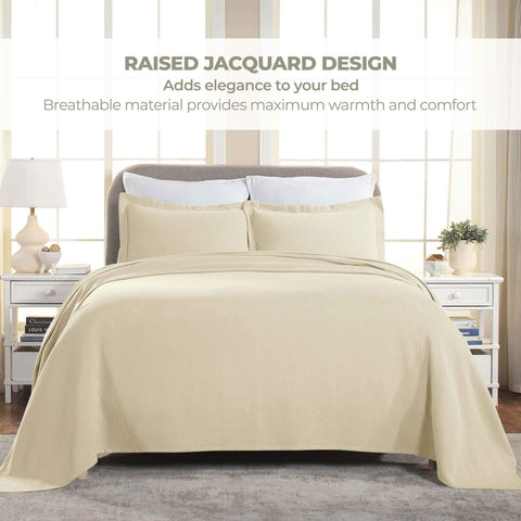 Lightweight Cotton Bedspread Set 3-Piece Paisley Jacquard Matelassé