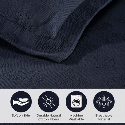Lightweight Cotton Bedspread Set 3-Piece Paisley Jacquard Matelassé