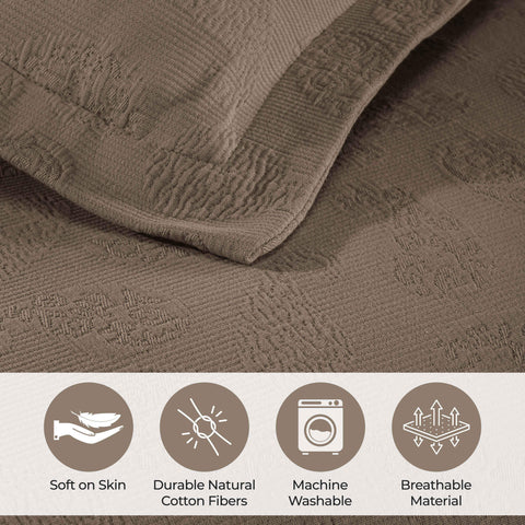 Lightweight Cotton Bedspread Set 3-Piece Paisley Jacquard Matelassé