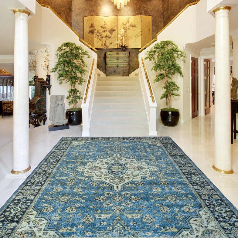 Jat Traditional Medallion Washable Indoor Area Rug or Runner Rug
