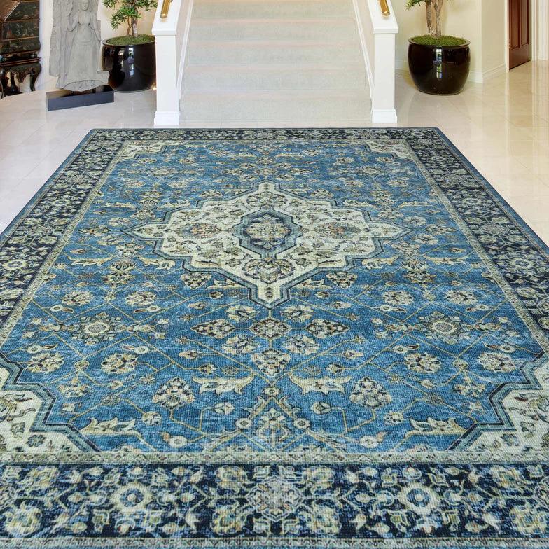 Jat Traditional Medallion Washable Indoor Area Rug or Runner Rug
