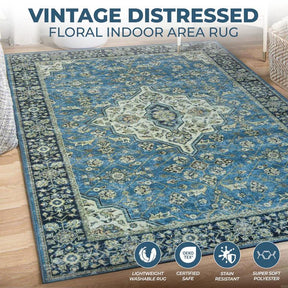 Jat Traditional Medallion Washable Indoor Area Rug or Runner Rug