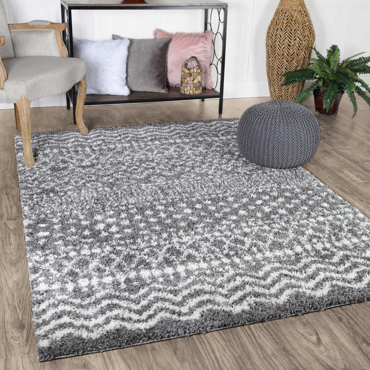 Jayce Boho Geometric Area Rug Indoor Plush Shag Rugs