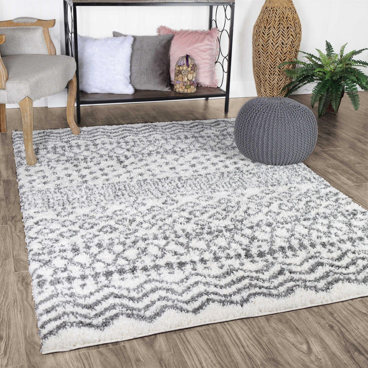Jayce Boho Geometric Area Rug Indoor Plush Shag Rugs