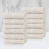 Juno Cotton Blend Checkered Ribbed Border Face Towels Washcloths, Set of 12