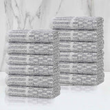 Juno Cotton Blend Checkered Ribbed Border Face Towels Washcloths, Set of 12