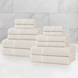 Juno Cotton Blend Textured Checkered Ribbed Border 12 Piece Towel Set